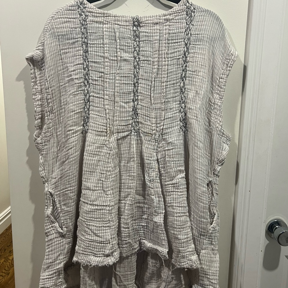 Free People Silver Flutter Sleeve Smocked Beach Cover Up